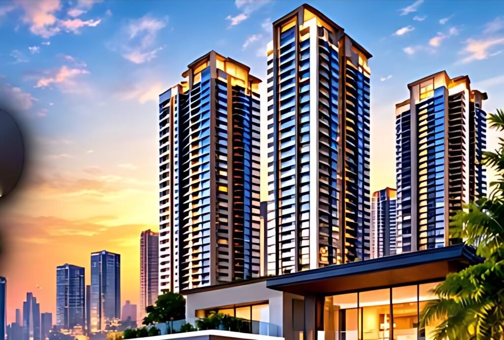 Premium residences and towers at sunset